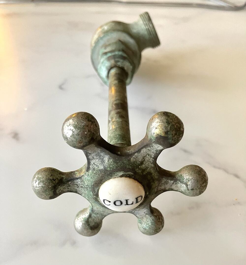 Antique Cold Water Valve Faucet Handle Brass Porcelain Star Plumbing Assembly